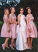 Simple Pearl Pink Off Shoulder Tea-Length Women Bridesmaid Dresses Online, BL110