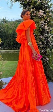 Gorgeous V-neck A-line Unique Long Prom Dress Ideas, Evening Party Dresses,ZX754