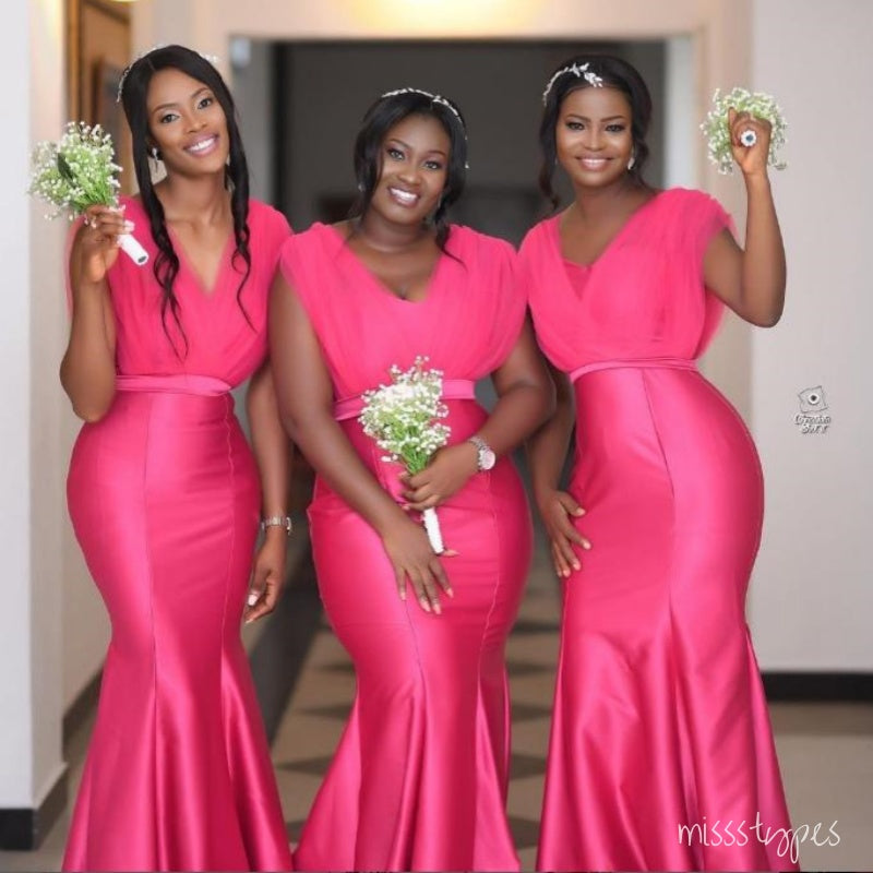 Mermaid Pink Empire Beautiful Pleat Long Bridesmaid Dresses Online, BL72