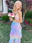 Casual Spaghetti Strap V-neck Colorful A-line Unique Long Prom Dress Ideas, Evening Party Dresses,ZX755