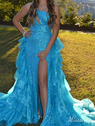 Gorgeous Asymmetric Mermaid Long Prom Dress Ideas, Evening Party Dresses,ZX527