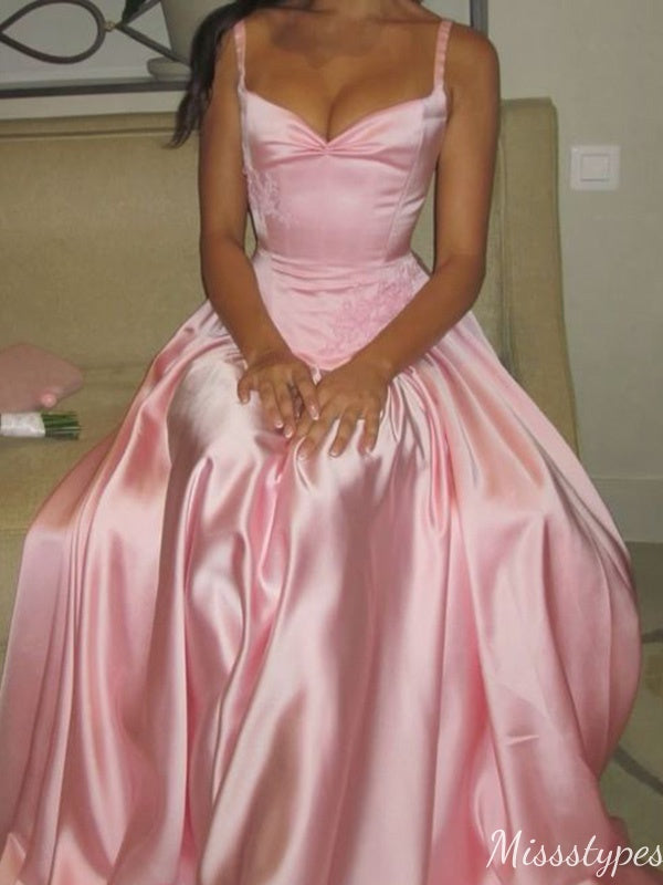 Elegant Spaghetti Strap A-line Unique Long Prom Dress Ideas, Evening Party Dresses,ZX756