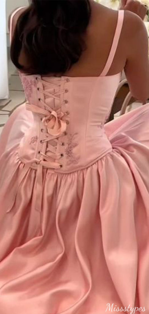 Elegant Spaghetti Strap A-line Unique Long Prom Dress Ideas, Evening Party Dresses,ZX756