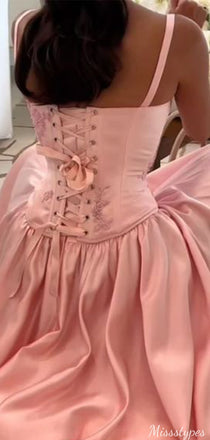 Elegant Spaghetti Strap A-line Unique Long Prom Dress Ideas, Evening Party Dresses,ZX756