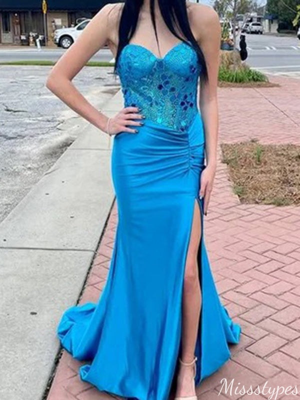 Elegant Strapless Sweetheart Sequins Mermaid Long Prom Dress Ideas, Evening Party Dresses,ZX757
