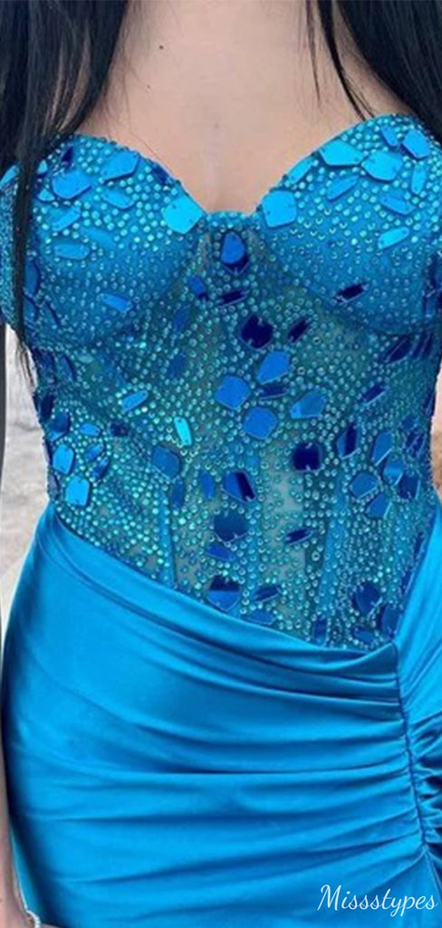 Elegant Strapless Sweetheart Sequins Mermaid Long Prom Dress Ideas, Evening Party Dresses,ZX757
