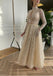 Vintage Champagne High-Neck Full Sleeve V-Neck A-Line Fashion Wedding Dresses,HS76