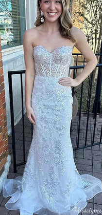Elegant Strapless Sweetheart Long Sleeves Mermaid Long Prom Dress Ideas, Evening Party Dresses,ZX758