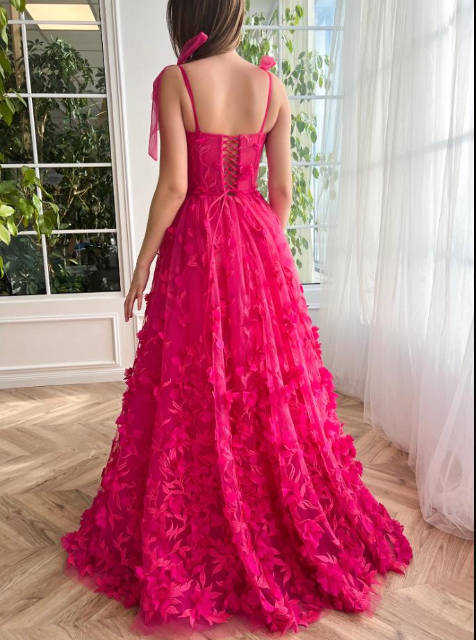 Cute Flower Unique Rose Red Side Slit Long Party Prom Evening Dress,ZX189