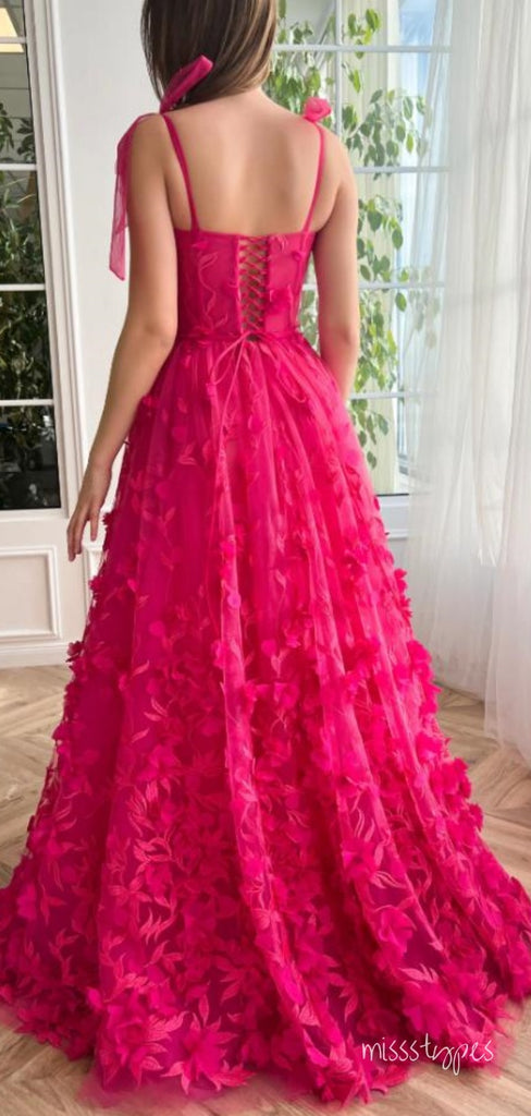 Cute Flower Unique Rose Red Side Slit Long Party Prom Evening Dress,ZX189