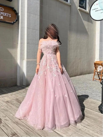 Pink Elegant Strapless Appliqued Ball Gown Long Evening Prom Evening Dress,ZX249