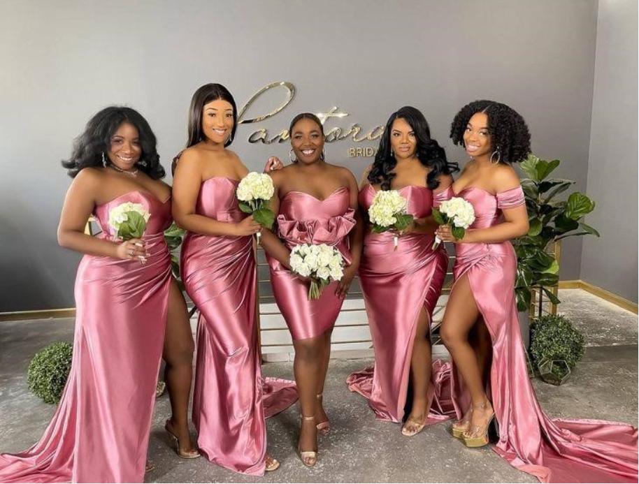 Off Shoulder Sparkly Pink Side Slit Sweetheart Mermaid Long Bridesmaid Dresses Online, BL136