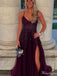 Sexy V-neck Spaghetti Strap Lace A-line Long Prom Dress Ideas, Evening Party Dresses,ZX762