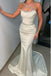 Beaded Unique Strapless White Satin Mermaid Long Prom Evening Dress,ZX318