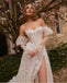 Women Lace Herringbone Sweetheart Side Slit With Trailing Long Fashion Wedding Dresses,HS108