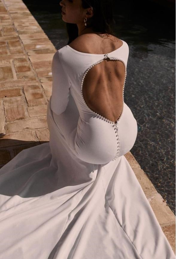 Popular White Vintage Backless Beading Mermaid High-Neck Long Fashion Wedding Dresses,HS90