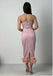 Pink Satin Tea-Length Feather Spaghetti Strap Mermaid Evening Prom Evening Dress,ZX219