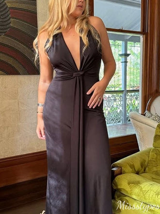 Sexy Deep V-neck Halter Sheath Long Prom Dress Ideas, Evening Party Dresses,ZX766