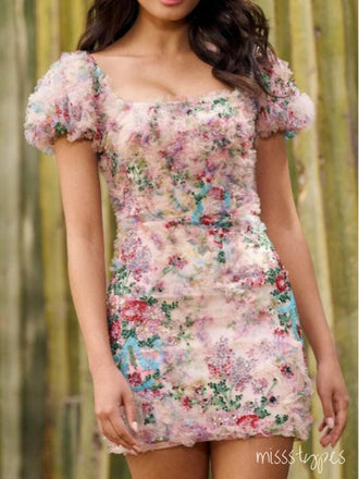 Pink Sheath Square Mini New Arrival Homecoming Dresses,HM127