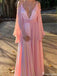 Elegant Deep V-neck Spaghetti Strap A-line Long Prom Dress Ideas, Evening Party Dresses,ZX767