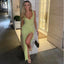 Cute Yellow Ruffle V-Neck Side Slit Spaghetti Strap Women Long Prom Evening Dress,ZX375