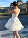 Off White Charming Strapless Pretty A-Line Flower Tulle Mini New Arrival Homecoming Dresses,HM180