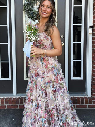 Gorgeous Strapless Straight Across A-line Long Prom Dress Ideas, Evening Party Dresses,ZX770