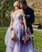 Purple Off Shoulder Ball Gown Appliqued Side Slit Long Fashion Prom Evening Dress,ZX252