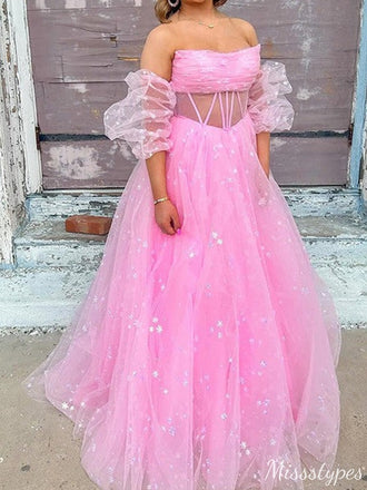 Unique Strapless Straight Across A-line Long Prom Dress Ideas, Evening Party Dresses,ZX771