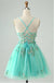 Green Beautiful Spaghetti Strap Tulle Appliqued A-Line Mini Homecoming Dresses, HM80