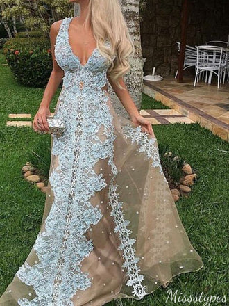 Sexy V-neck Lace Mermaid Long Prom Dress Ideas, Evening Party Dresses,ZX773