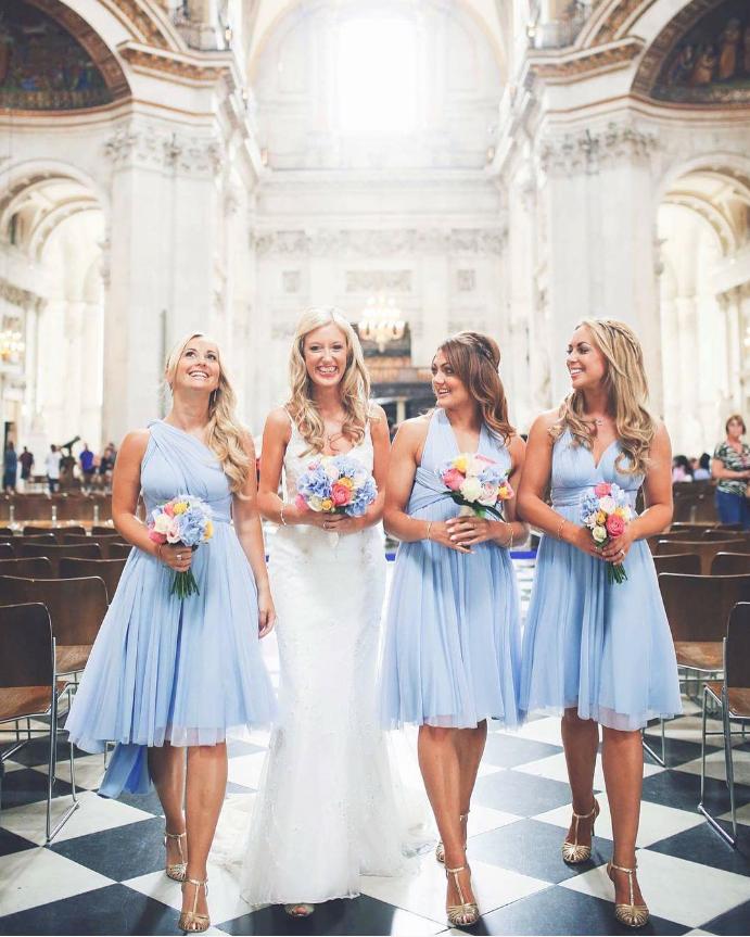 Blue Gorgeous Blue Tea-Length Empire Bridesmaid Dresses Online, BL93