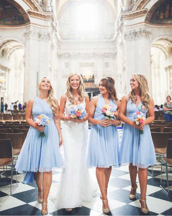 Blue Gorgeous Blue Tea-Length Empire Bridesmaid Dresses Online, BL93