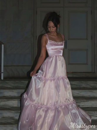 Elegant Spaghetti Strap A-line Long Prom Dress Ideas, Evening Party Dresses,ZX774