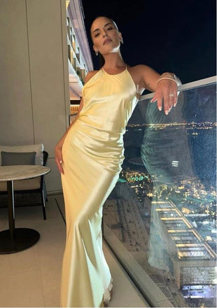 Elegant Halter Yellow Sleeveless Women Sexy Mermaid Long Prom Evening Dress,ZX285
