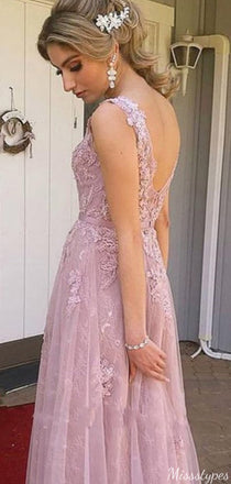 Gorgeous V-neck Lace A-line Long Prom Dress Ideas, Evening Party Dresses,ZX775