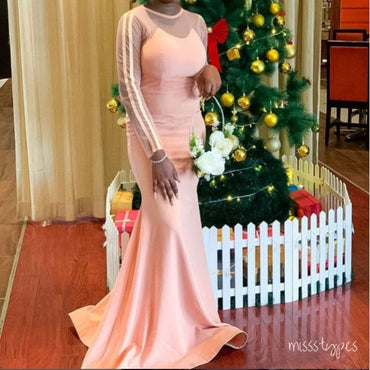 Classy Sexy Full Sleeve Coral Long Bridesmaid Dresses Online, BL94