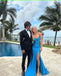 Sexy Blue Mermaid Side Slit V-neck Maxi Long Prom Evening Party Dresses,ZX405