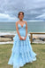 Pretty Blue A-line Spaghetti Straps Maxi Long Prom Evening Party Dresses,ZX402