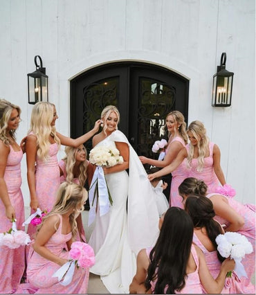 Elegant Pearl Pink Square Mermaid Long Bow Women Bridesmaid Dresses Online, BL119