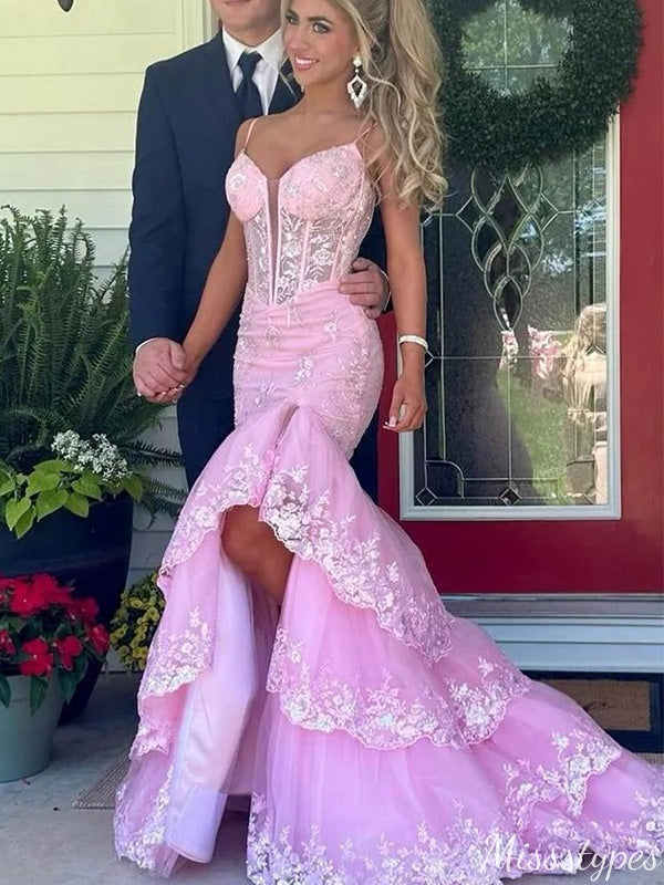 Gorgeous Spaghetti Strap V-neck Notched Mermaid Long Prom Dress Ideas, Evening Party Dresses,ZX780