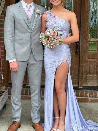 Elegant One-shoulder Mermaid Long Prom Dress Ideas, Evening Party Dresses,ZX782