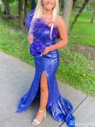 Unique One-shoulder Mermaid Long Prom Dress Ideas, Evening Party Dresses,ZX783