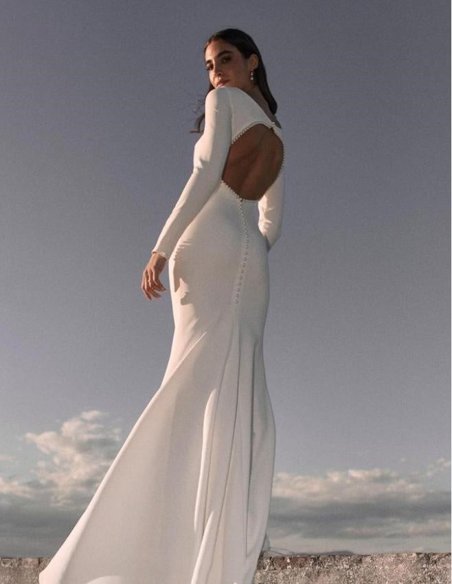 Popular White Vintage Backless Beading Mermaid High-Neck Long Fashion Wedding Dresses,HS90