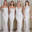 Cheap Simple Mismatched White Soft Satin Mermaid Long Bridesmaid Dresses Online, BL87