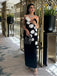 Black Vintage Spaghetti Strap White Flower Tea-Length Mermaid Long Prom Evening Dress,ZX278