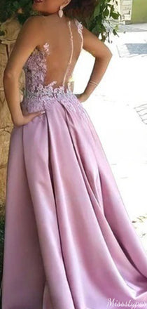 Elegant V-neck Lace A-line Long Prom Dress Ideas, Evening Party Dresses,ZX789