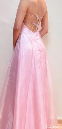 Elegant Spaghetti Strap Square A-line Long Prom Dress Ideas, Evening Party Dresses,ZX790