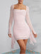 Pink Square Full Sleeve Sparkly Mini Homecoming Dresses, HM89