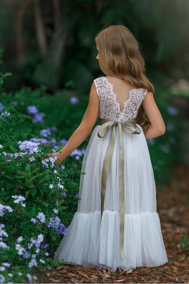 Beautiful Jewel White Tulle A-Line Princess Cute Little Flower Girl Dresses, ET61